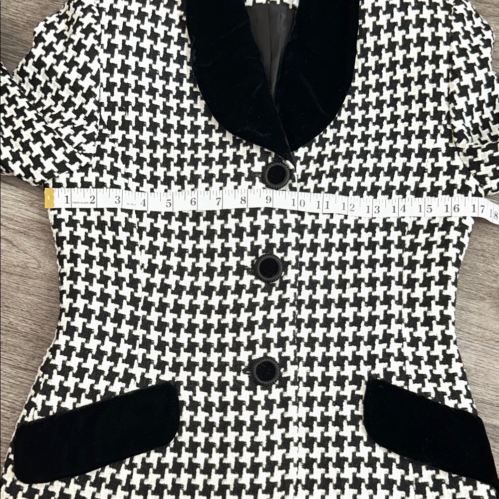 Paul Alexander Houndstooth Blazer Velvet Collar Wool Jacket Size 4 - Picture 7 of 8
